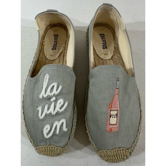 Soludos La Vie En Rose Espadrilles Size 5.5 Blue Embroidered Anthropologie - Picture 1 of 11